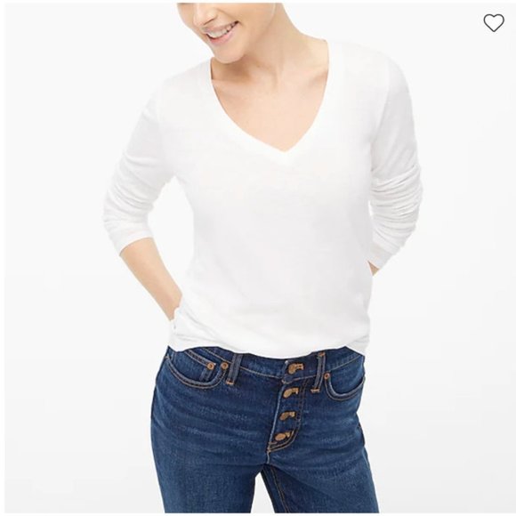NWT J. Crew White Long-Sleeve Vintage Slub Cotton V-Neck Tee - Picture 2 of 10